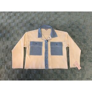 NWT Nanette Lepore Denim Dual Cardigan Jacket Ecru White Blue Womens Size Medium